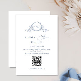 Elegant Monogram Dusty Blue QR Code Wedding RSVP Begleitkarte