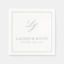 Elegant Monogram Dusty Blue Simple Script Wedding