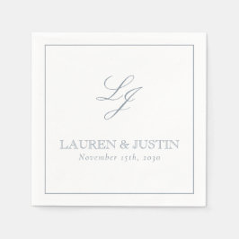 Elegant Monogram Dusty Blue Simple Script Wedding Serviette