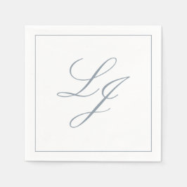 Elegant Monogram Dusty Blue Simple Script Wedding Serviette