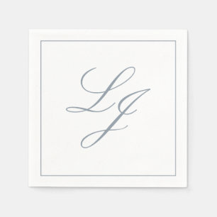 Elegant Monogram Dusty Blue Simple Script Wedding Serviette