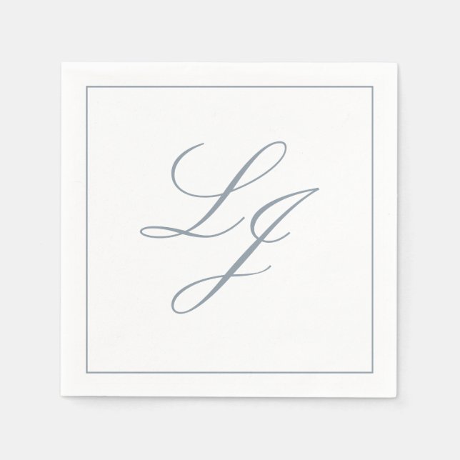 Elegant Monogram Dusty Blue Simple Script Wedding Serviette (Vorderseite)
