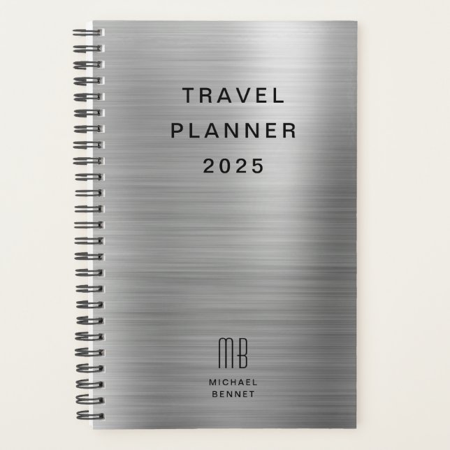Élégant Monogram Faux Silver Grey Travel (Devant)