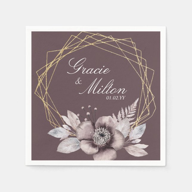 Elegant Monogram Floral Mauve Wedding Serviette (Vorderseite)