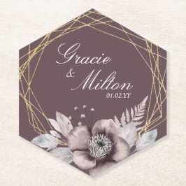 Elegant Monogram Floral Mauve Wedding Untersetzer
