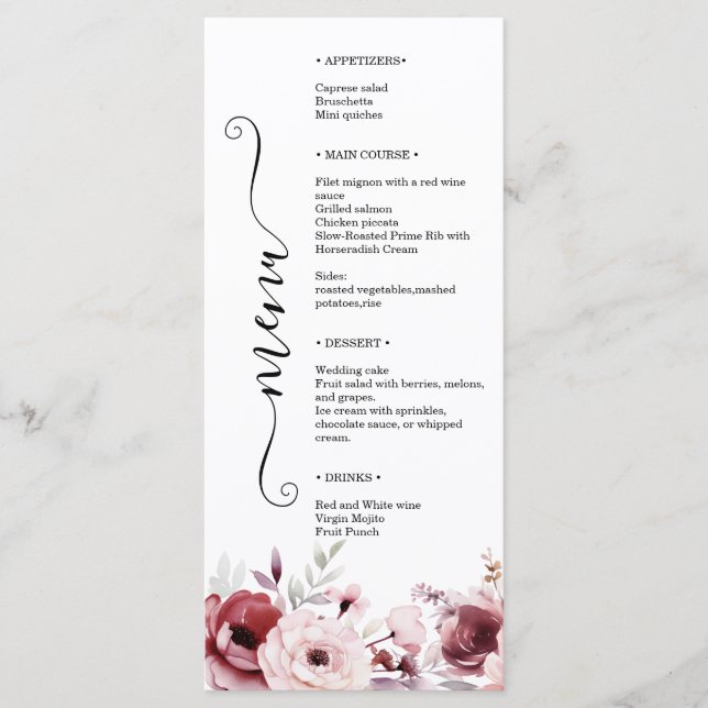 Elegant Monogram Floral Wedding Double-Sided  Menükarte (Vorderseite)