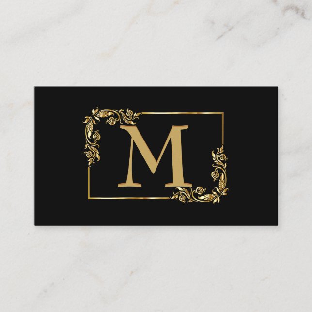 Élégant Monogram Gold et Carte de visite noir (Devant)
