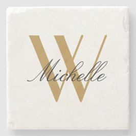 Elegant Monogram Gold Stilvolle Namensschrift Steinuntersetzer
