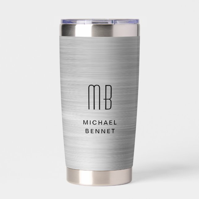 Elegant Monogram Gray Thermobecher (Vorderseite)