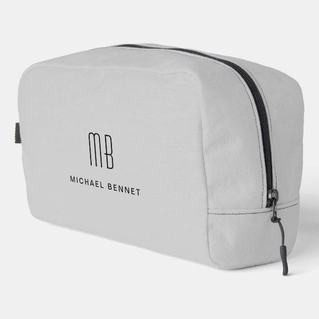 Elegant Monogram Gray Waschbeutel (Rechte Ecke)