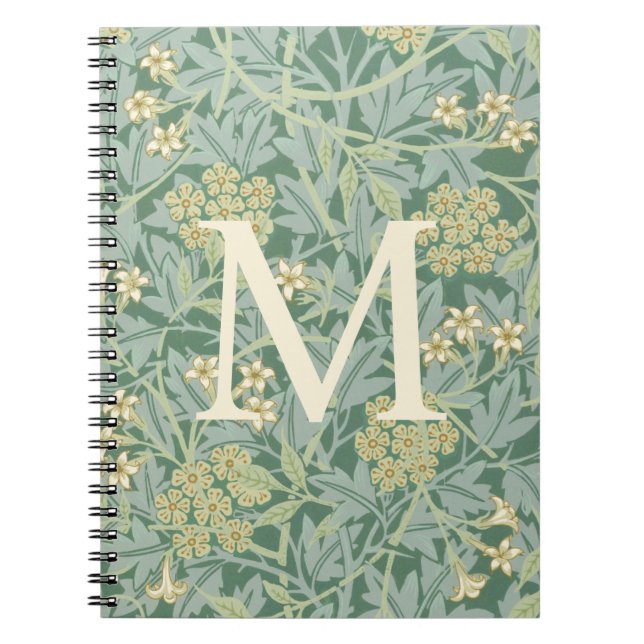 Elegant Monogram Green Jasmine Floral Notizblock (Vorderseite)