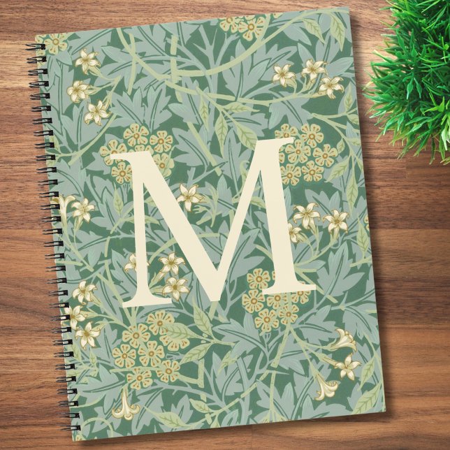 Elegant Monogram Green Jasmine Floral Notizbuch (Von Creator hochgeladen)