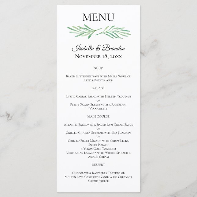 Élégant Monogram Green Mariage Menu (Devant)