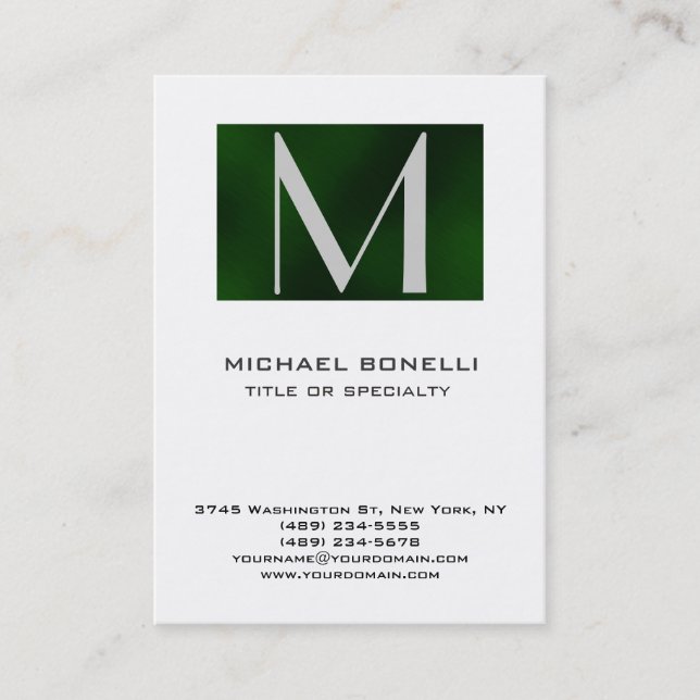 Élégant Monogram Green Stripe Carte de visite blan (Devant)