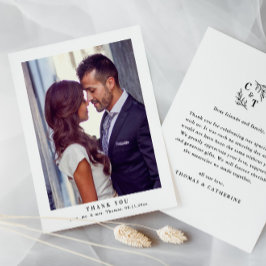 Elegant Monogram Greenerity Blätter Wedding Foto Dankeskarte