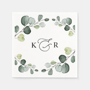 Elegant Monogram Greenery Eucalyptus Personalisier Serviette