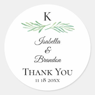 Elegant Monogram Greenery Wedding Sticker
