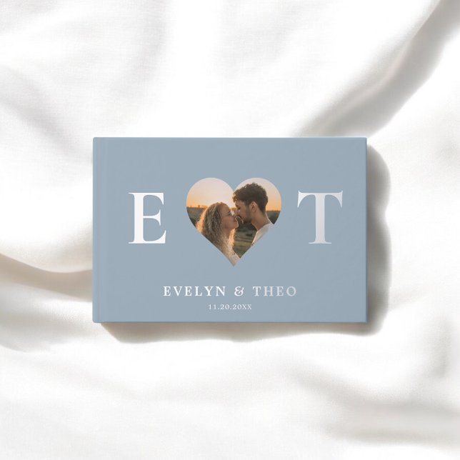 Élégant Monogram Heart Blue Mariage livre d'hôtes (Créateur téléchargé)