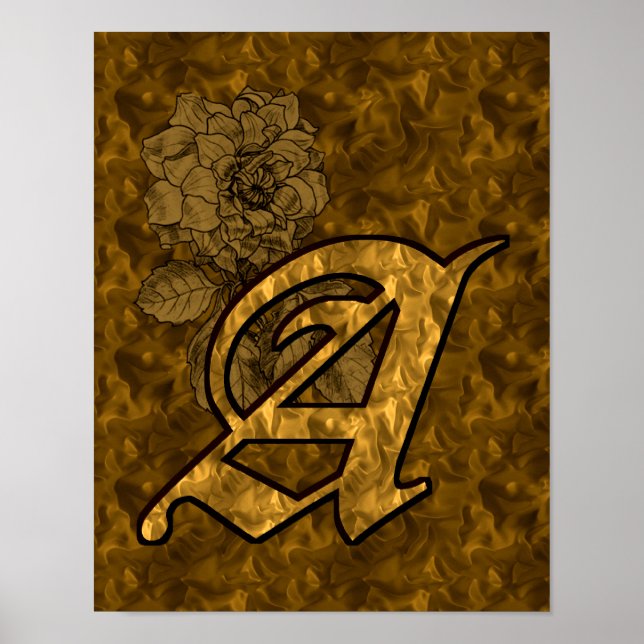 Elegant Monogram Initial A Gold Peony Blume Poster (Vorne)