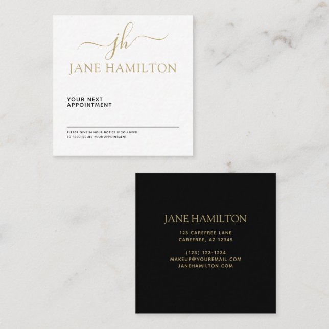 Elegant Monogram Initial Black and Gold Terminkarte (Vorne/Hinten)