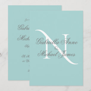 Elegant Monogram Initial Blue Wedding Einladung