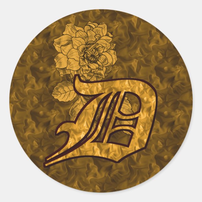 Elegant Monogram Initial D Gold Peony Sticker (Vorderseite)