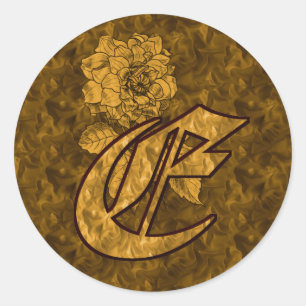 Elegant Monogram Initial E Gold Peony Sticker