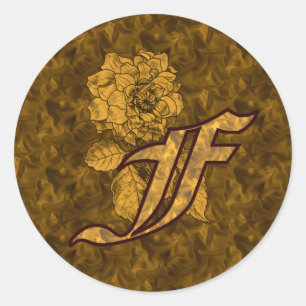 Elegant Monogram Initial F Gold Peony Sticker