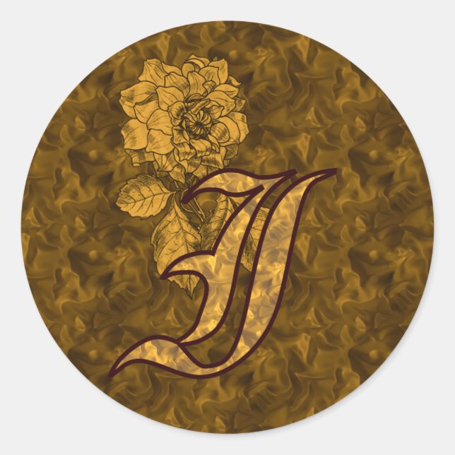 Elegant Monogram Initial I Gold Peony Sticker (Vorderseite)