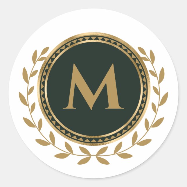 Elegant Monogram Initial Imitats Gold Green Runder Aufkleber (Vorderseite)