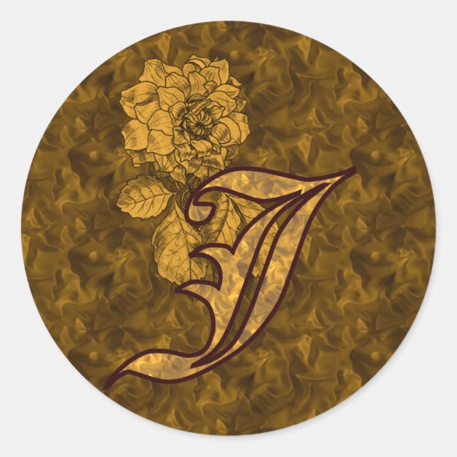 Elegant Monogram Initial J Gold Peony Sticker (Vorderseite)