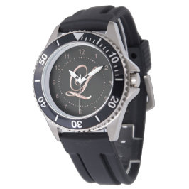 Elegant Monogram Initial L Black Rose Gold Armbanduhr