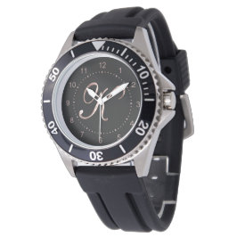 Elegant Monogram Initial Letter K Black Rose Gold Armbanduhr