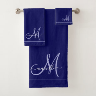 Elegant Monogram Initial Navy Blue Badhandtuch Set