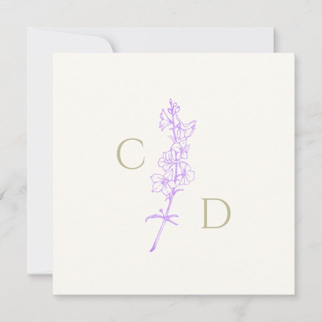 Elegant Monogram Lavender Larkspur Floral Einladung (Vorderseite)