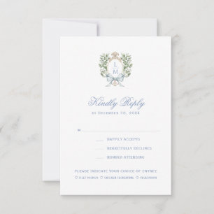 Élégant Monogram Leaf Crest avec carte RSVP Bow