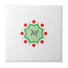 Elegant Monogram Letter M – Green Emblem with Red Fliese