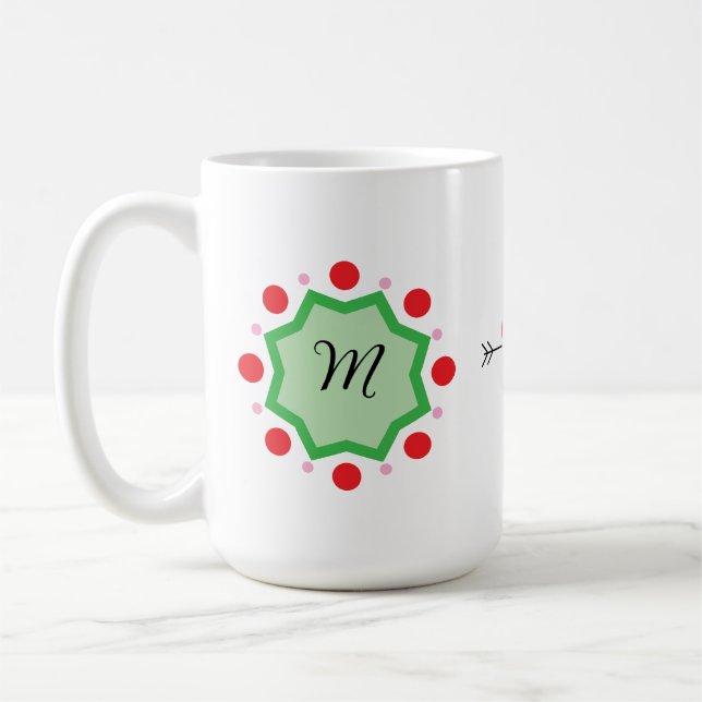 Elegant Monogram Letter M – Green Emblem with Red  Kaffeetasse (Links)
