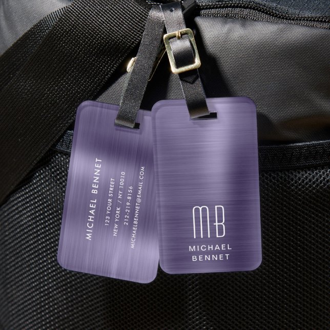 Elegant Monogram Lila Gepäckanhänger (Elegant Monogram Purple Luggage Tag)