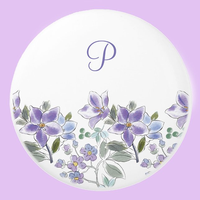 Elegant Monogram Lilac Floral Keramikknauf (Von Creator hochgeladen)