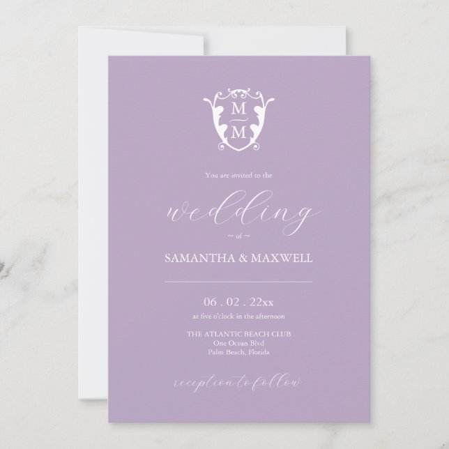 Elegant Monogram Lilac Wedding Einladungen (Vorderseite)