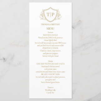 Elegant Monogram menu card white and gold 