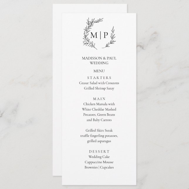 Elegant Monogram Minimalist modern Menu  (Devant / Derrière)
