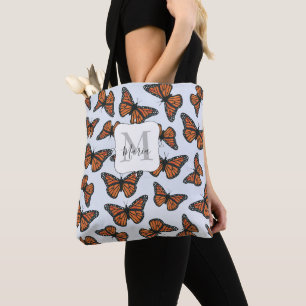Elegant Monogram Monarch Butterflies Floral Tasche
