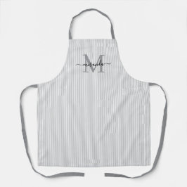 Elegant Monogram Name Gray Stripe Schürze