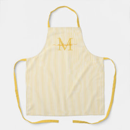 Elegant Monogram Name Yellow Stripe Schürze