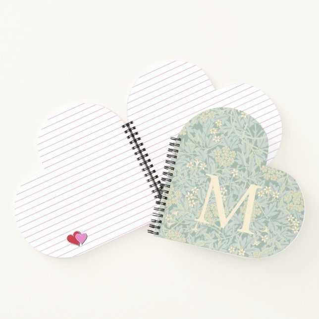 Elegant Monogram Pastel Green Jasmine Floral Notizbuch (Innenseite)