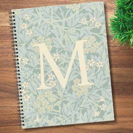 Elegant Monogram Pastel Green Jasmine Floral Notizbuch
