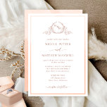 Elegant Monogram Peach Watercolor Wedding Einladung<br><div class="desc">Delight friends and family with this elegant wedding invitation showcasing exquisite fine hand drawn leafy botanical monogram with bride and groom's initials. Front invitation trimmed with thin peach and coral hues watercolor frame, while invitation's back featuring beautiful watercolor wash in peach, cream, dusty orange and coral hues. Clean and simple...</div>