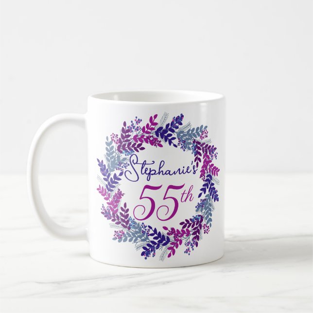 Elegant Monogram Pink und Lila 55. Geburtstag Kaffeetasse (Links)